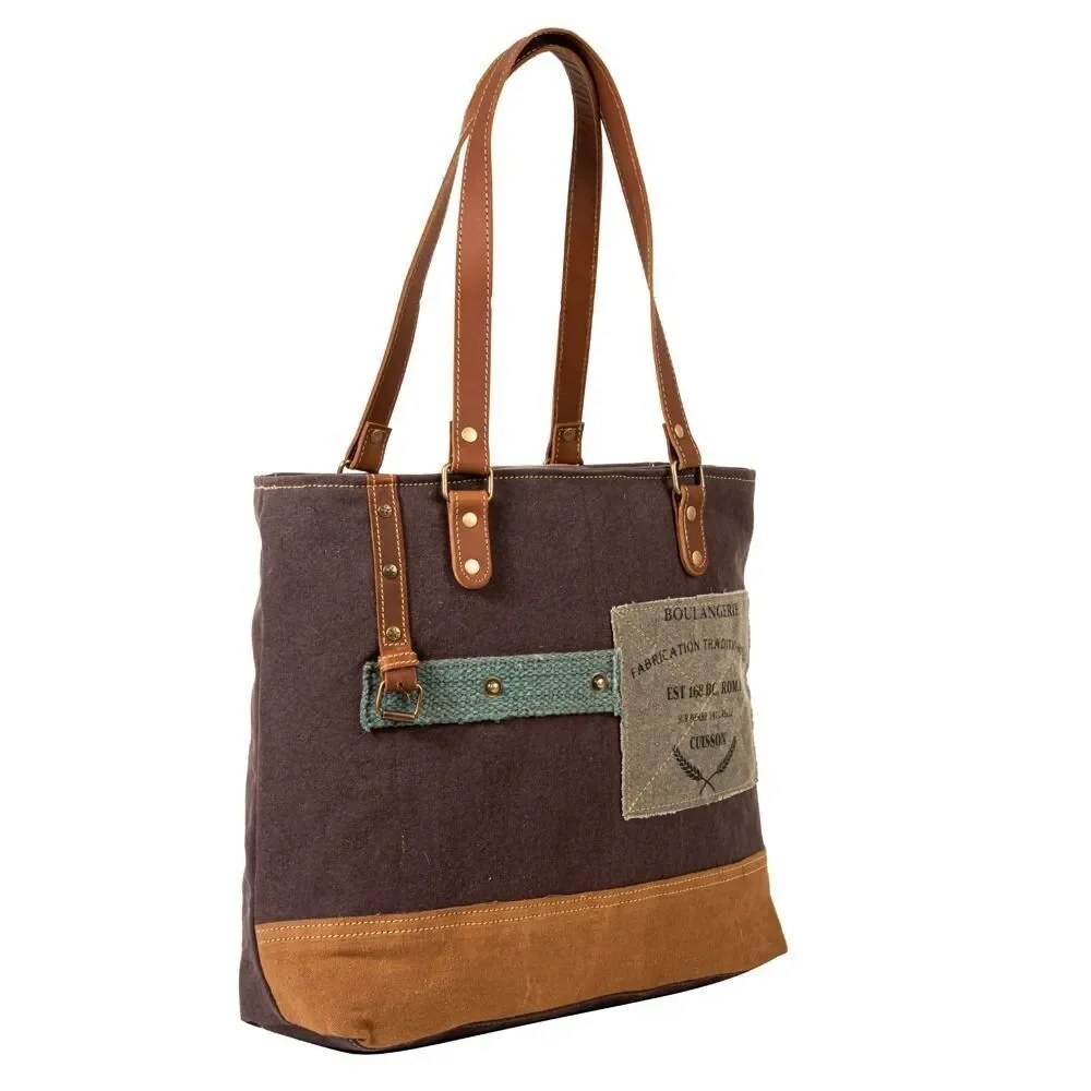 Myra Bag Handmade When Tote Bag Bag Upcycled Canvas & Cowhide Leather